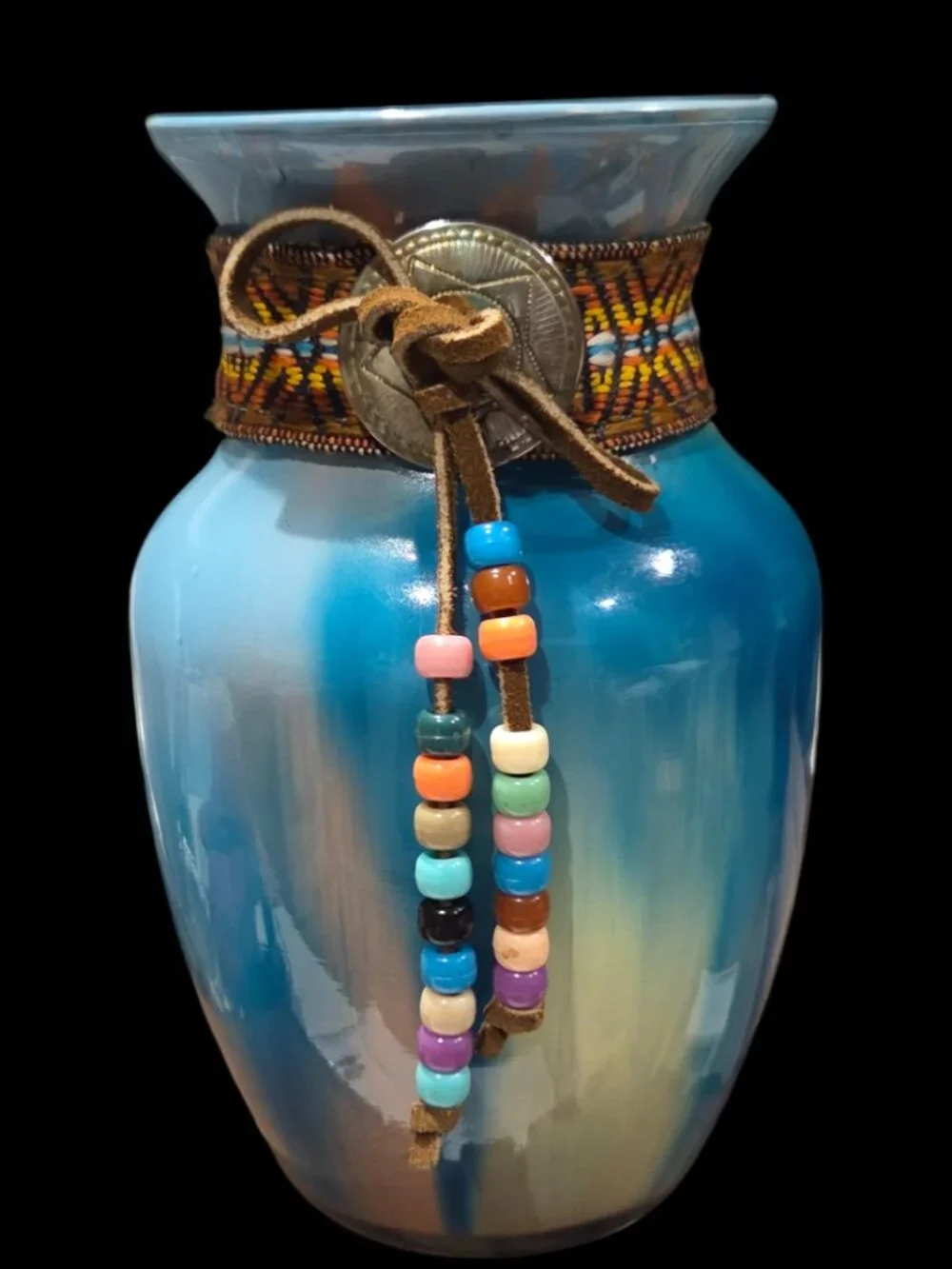 Acrylic Pour Glass Necklace Vase, Southwest Decor, Fluid Handmade Art, 8 Inches